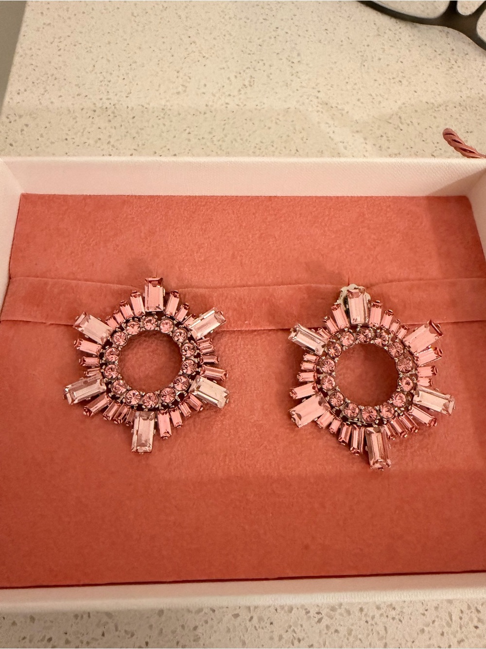 Amina Muaddi Pink Crystal Sunburst Hoop Earrings